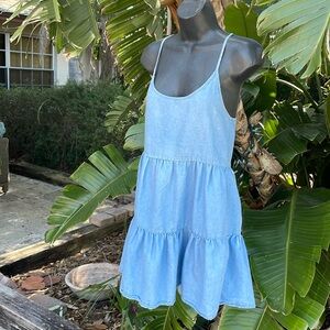 Tiered backless denim look mini dress